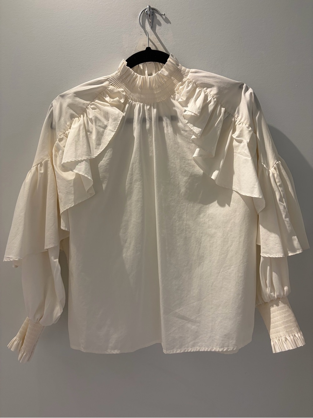Maje Letreo Ruffled Cotton Blouse | Victorian Romantic High Neck Top | Size 1 - Picture 2 of 7